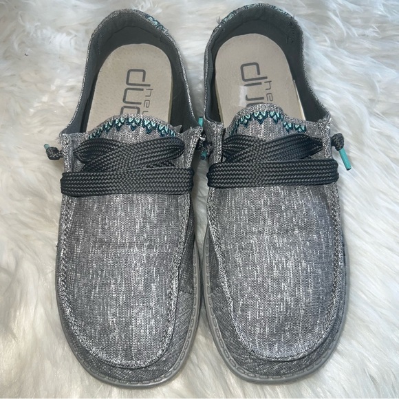 Hey Dude Shoes - Hey Dude Wendy Flora Tulip Grey Slip On Shoes Embroidered Flowers Women Size 9